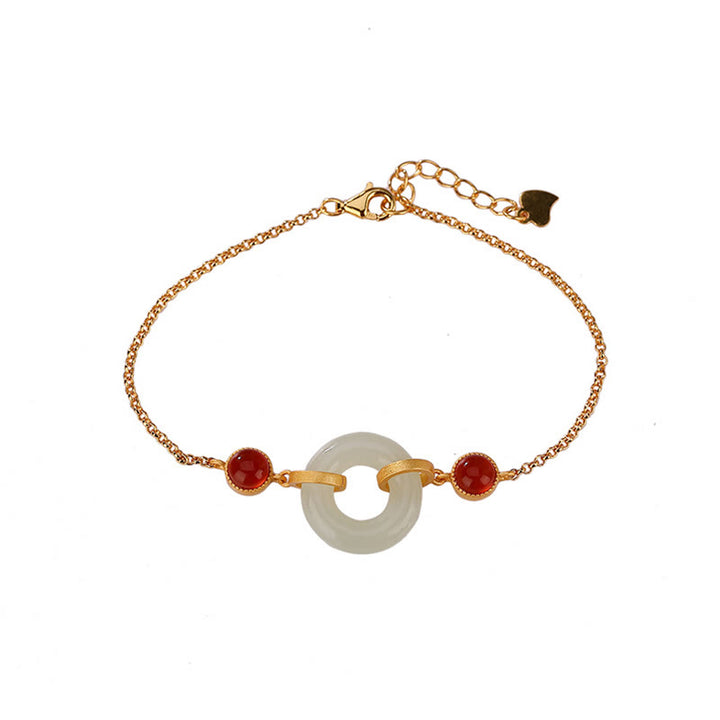 Bracelet porte-bonheur en agate rouge avec boucle de paix en jade naturel Hetian en Buddha Stones