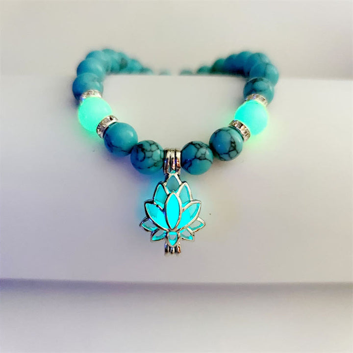 Bracelet de protection Lotus en perles lumineuses en turquoise tibétaine Buddha Stones