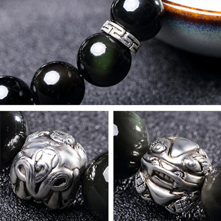 Bracelet Feng Shui en obsidienne arc-en-ciel naturelle PiXiu