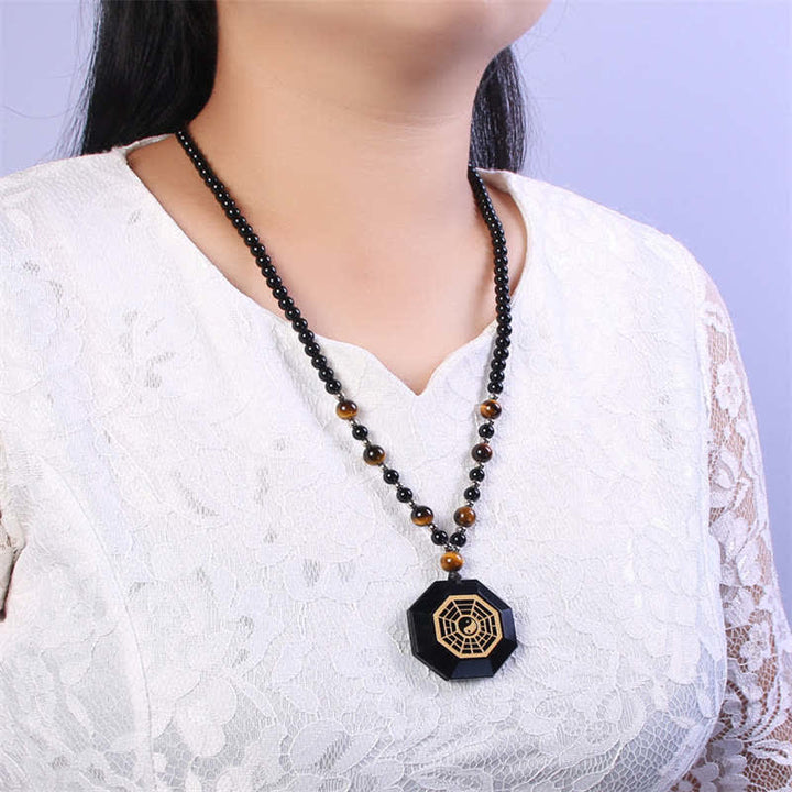 Collier avec pendentif en perles de purification en obsidienne noire Bagua Yin Yang - image 4