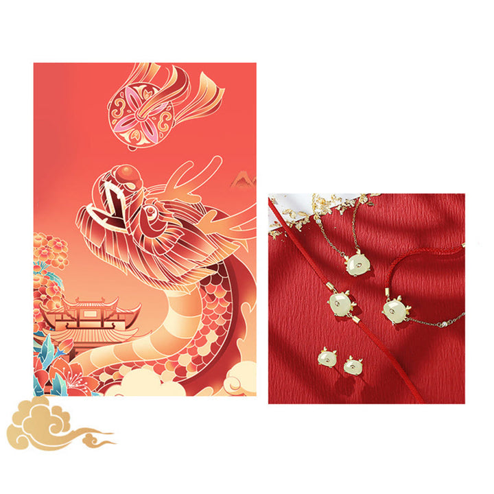 Buddha Stones en argent sterling 925 Année du dragon Jade Hetian naturel Agate rouge Bracelet de protection du dragon mignon Collier Pendentif Boucles d'oreilles