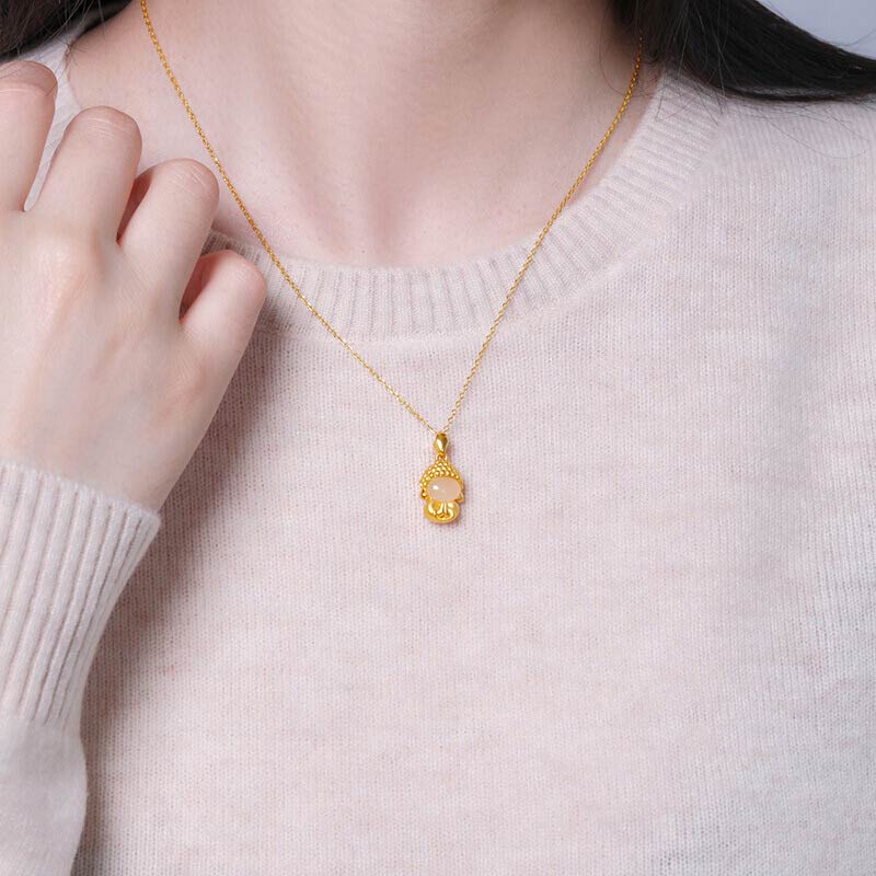 Collier avec pendentif Bouddha en jade blanc et succès - image 10