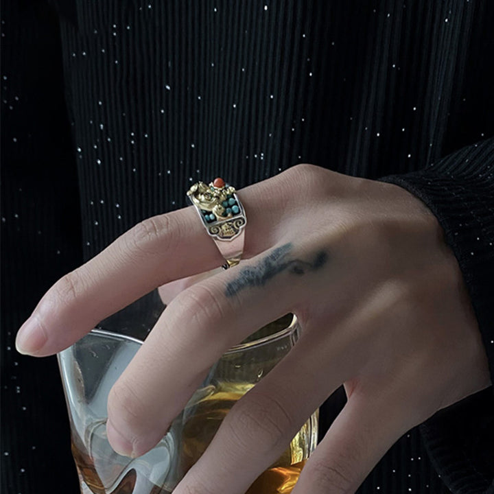 Bague de protection en argent sterling 925 Buddha Stones et agate rouge turquoise PiXiu Abacus - image 3