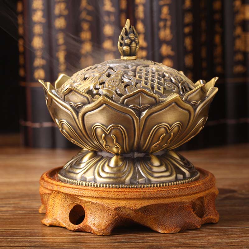 Brûleur d'encens purificateur en forme de lotus tibétain en Buddha Stones