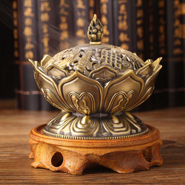 Brûleur d'encens purificateur en forme de lotus tibétain en Buddha Stones