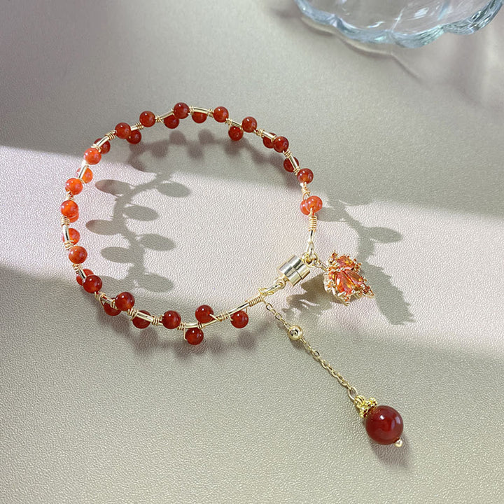 Bracelet porte-bonheur en forme de feuille d'érable rouge Buddha Stones