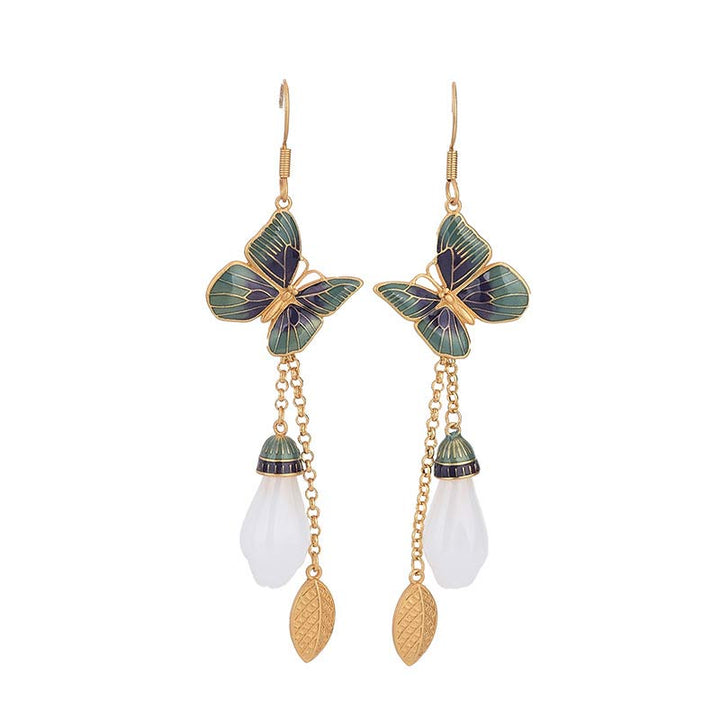 Boucles d'oreilles porte-bonheur en jade blanc Feng Shui Buddha Stones