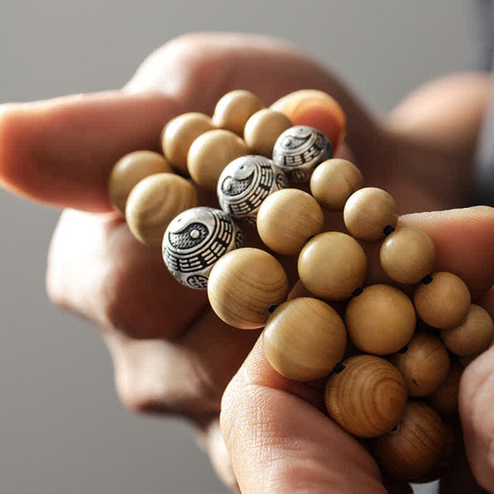 Bracelet tibétain en bois de pêcher, lotus, cinabre, Bagua, Yin Yang, porte-bonheur et richesse
