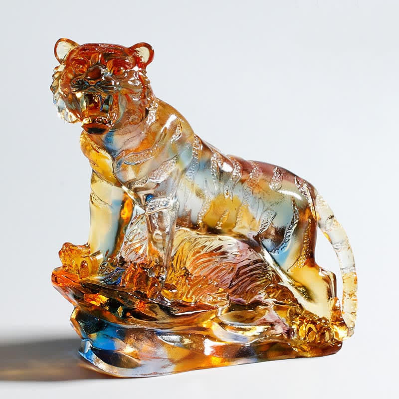 Pièce d'art en cristal de tigre Liuli faite à la main, protection de la décoration de la maison - Coloré - image 0