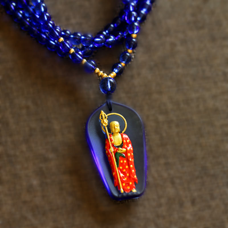 Collier pendentif amulette de compassion en cristal Buddha Stones Liuli Ksitigarbha - Ksitigarbha bleu debout - image 6