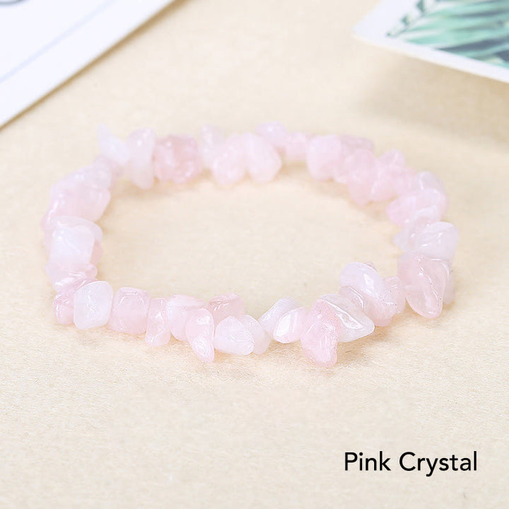 Bracelet apaisant et chaleureux en pierre de cristal de forme irrégulière naturelle - Cristal rose (Tour de poignet : 15-16 cm) - image 2