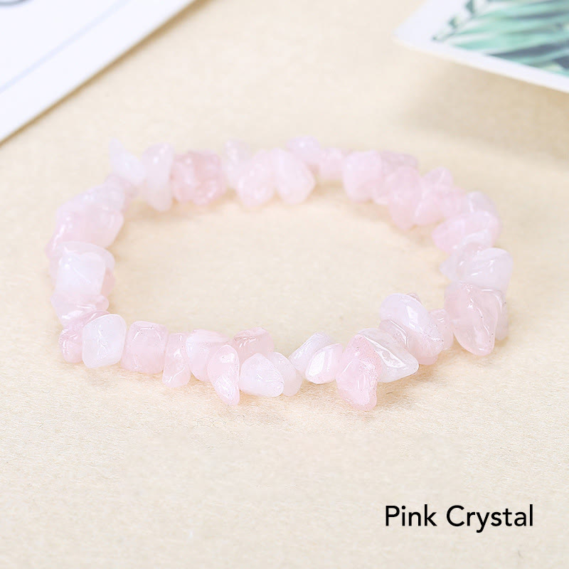 Bracelet apaisant et chaleureux en pierre de cristal de forme irrégulière naturelle - Cristal rose (Tour de poignet : 15-16 cm) - image 2