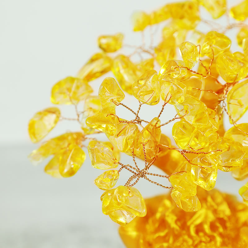Buddha Stones Citrine naturelle Ornement de pierre précieuse pour arbre à argent - Feng Shui pour la prospérité