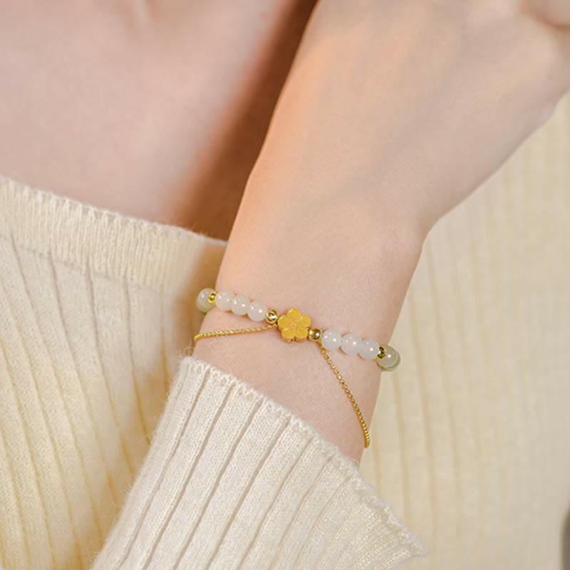 Bracelet porte-bonheur en argent sterling 925 Buddha Stones et jade Hetian naturel