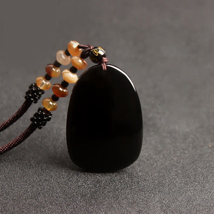 Collier avec pendentif en perles de protection en obsidienne noire œil de tigre dragon phénix - image 6