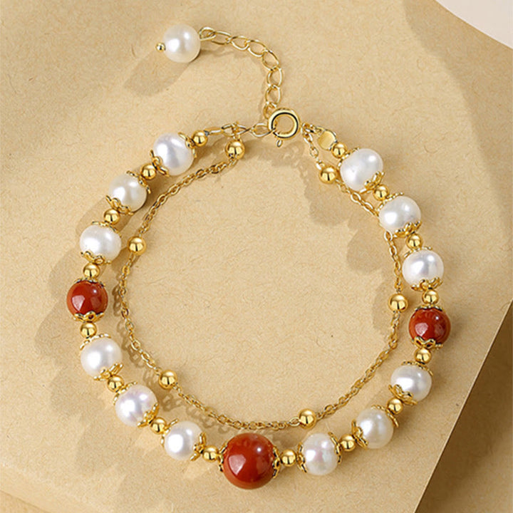Bracelet à chaîne double couche en argent sterling 925 avec perles de sagesse et cinabre de Buddha Stones - image 4