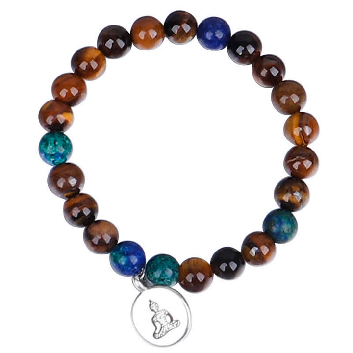 Bracelet Mala 108 Buddha Stones avec œil de tigre et pendentif en forme de pompon