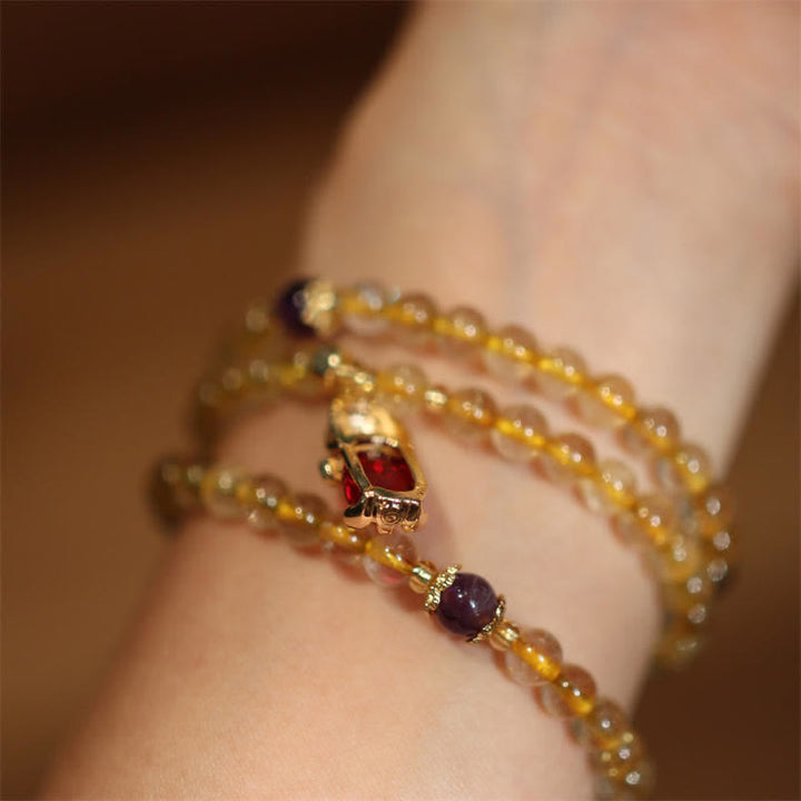 Bracelet de protection du bonheur et de la prospérité PiXiu en Buddha Stones Citrine Améthyste