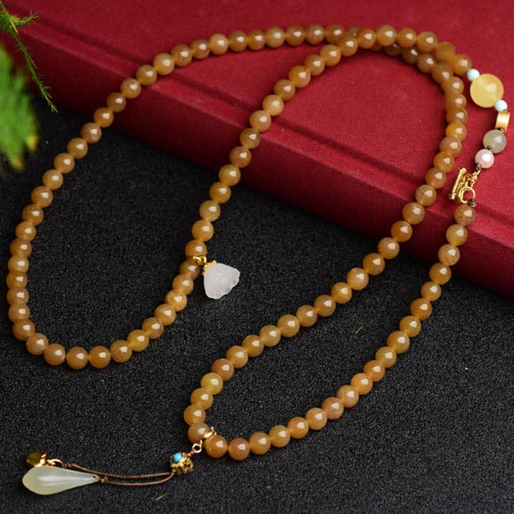Bracelet de réussite en jade blanc et perles de lotus, topaze naturelle de Hetian, ambre et lotus
