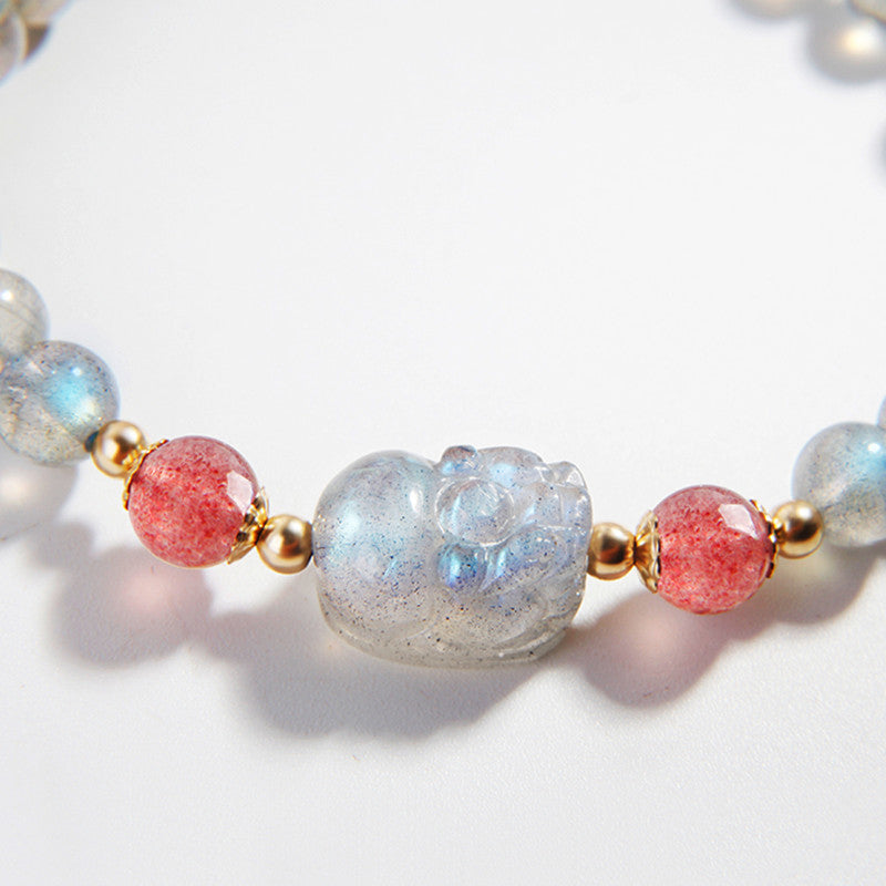 Bracelet de guérison PiXiu en pierre de lune et quartz Buddha Stones