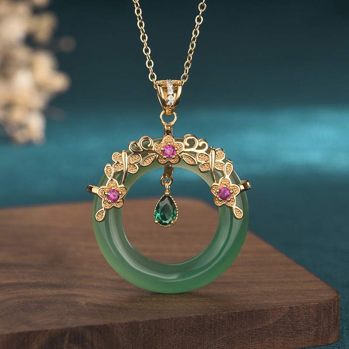 Collier pendentif de guérison en jade cyan rond naturel Buddha Stones