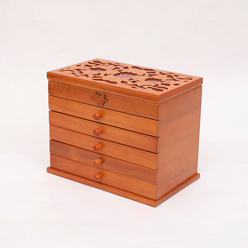 Boîte à bijoux en bois sculpté à six niveaux avec Buddha Stones et fleurs vintage de grande capacité - image 15