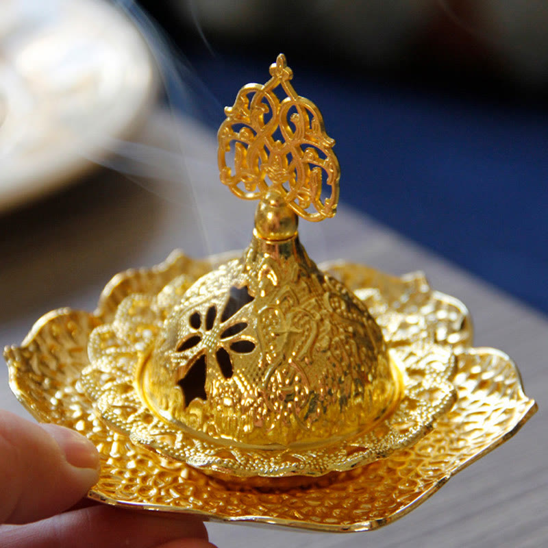 Brûleur d'encens spirituel en alliage de métal mini sous-verre en feuille d'or