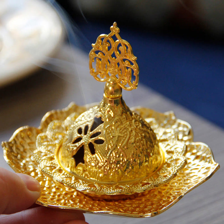 Brûleur d'encens spirituel en alliage de métal mini sous-verre en feuille d'or
