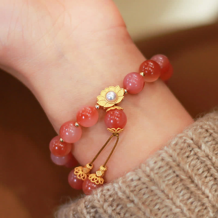 Bracelet d'illumination en argent sterling 925 Buddha Stones et agate Yanyuan et fleur de lotus