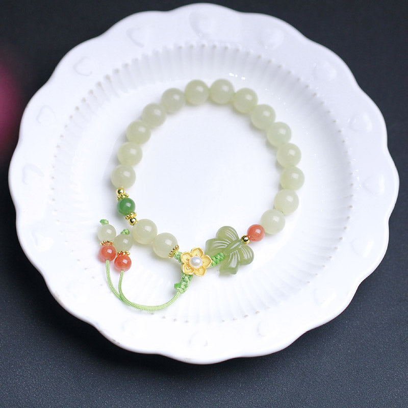 Bracelet Buddha Stones en argent sterling 925 et jade avec fleur porte-bonheur et papillon - image 5