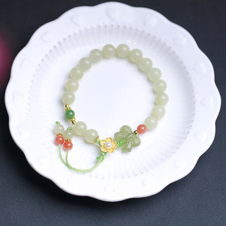 Bracelet Buddha Stones en argent sterling 925 et jade avec fleur porte-bonheur et papillon - image 5