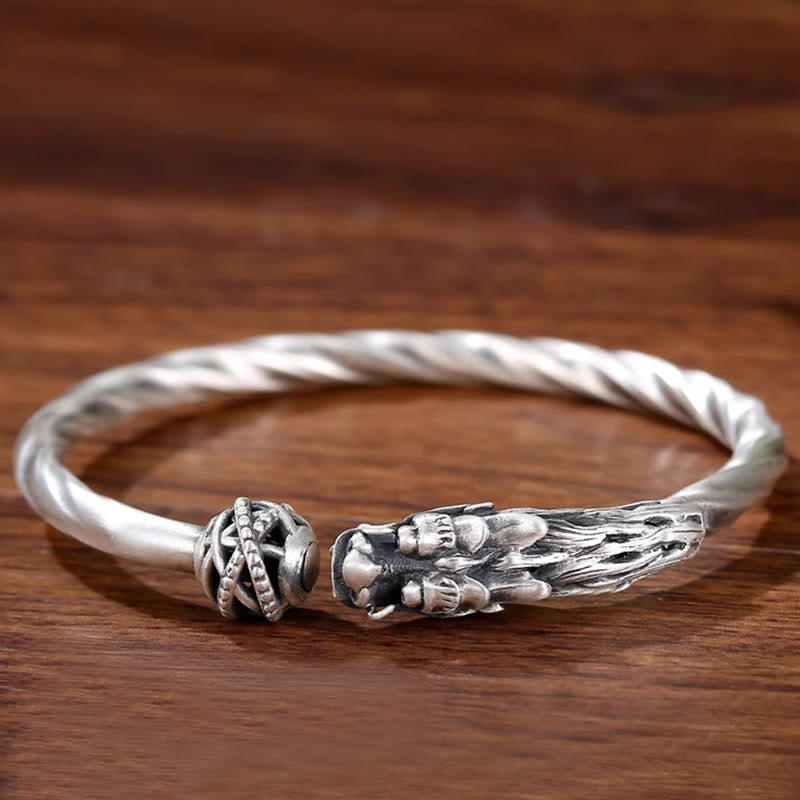 Bracelet manchette en métal Buddha Stones en argent sterling 999 Année du Dragon Chance Force