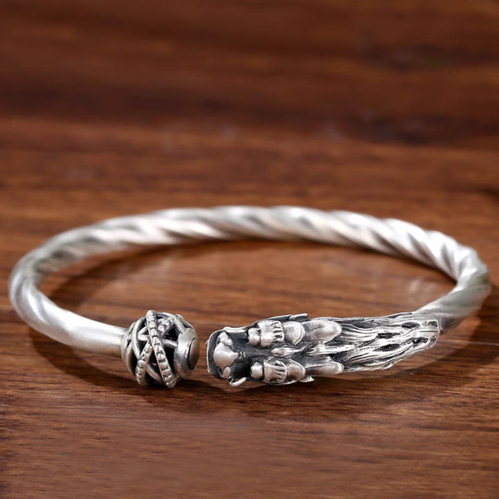 Bracelet manchette en métal Buddha Stones en argent sterling 999 Année du Dragon Chance Force