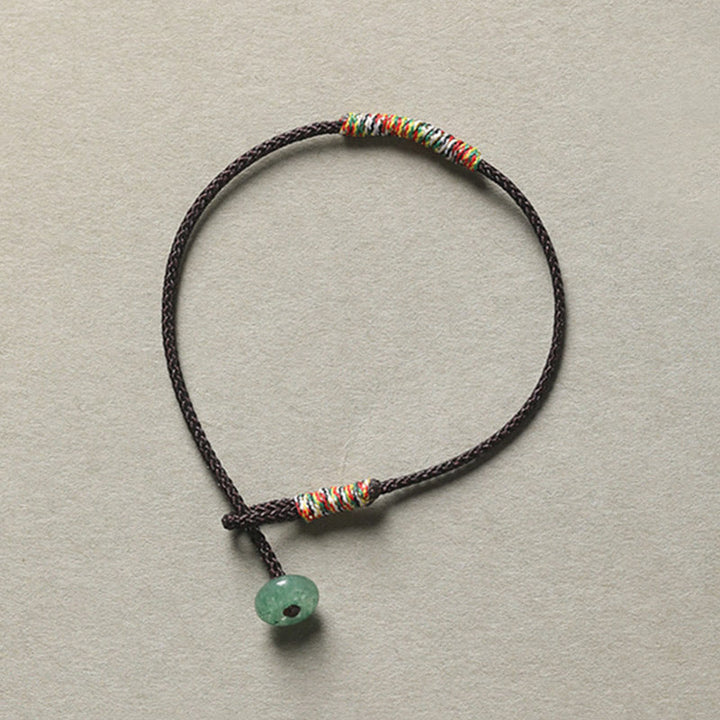 Bracelet en corde tressée tibétain fait main en aventurine verte avec Buddha Stones et protection de la chance