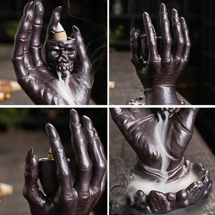 Buddha Stones Halloween Fantôme Main Tête de Mort Céramique Paix Guérison Brûleur D'encens Décoration