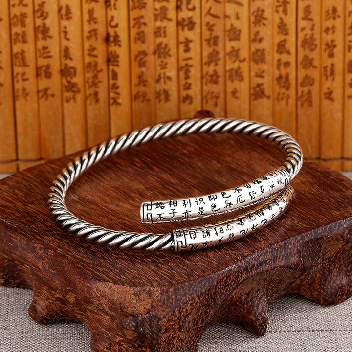 Bracelet d'équilibre à motif torsadé Buddha Stones et cœur rétro Sutra