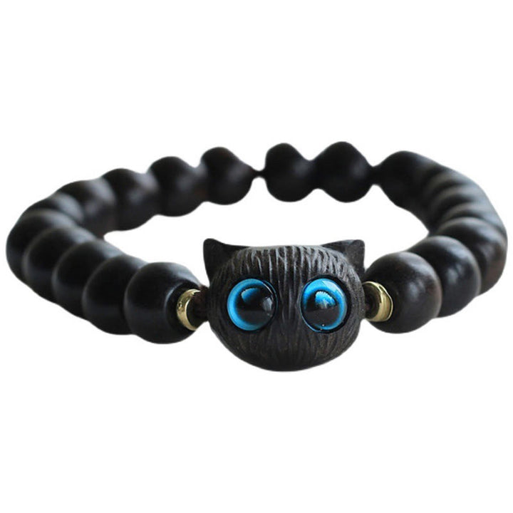 Bracelet de paix en forme de chat mignon en bois d'ébène et bois de santal vert Buddha Stones - image 3