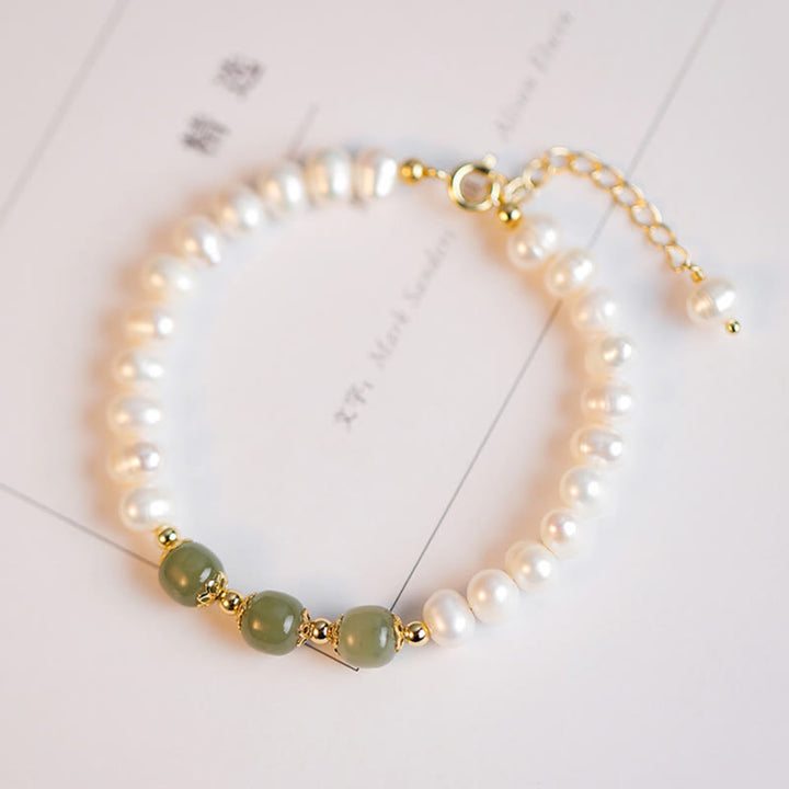 Bracelet chaîne en perles de sincérité en jade blanc cyan Hetian plaqué or 14 carats