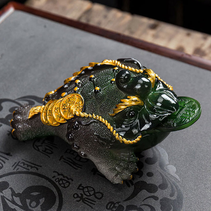 Buddha Stones changeantes de couleur FengShui richesse grenouille porte-bonheur pièce de cuivre thé animal de compagnie figurine en résine décoration