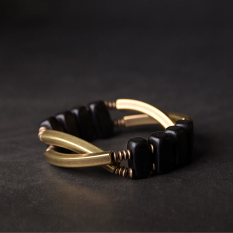 Bracelet double couche en bois d'ébène tibétain, laiton et cuivre, Buddha Stones - image 9