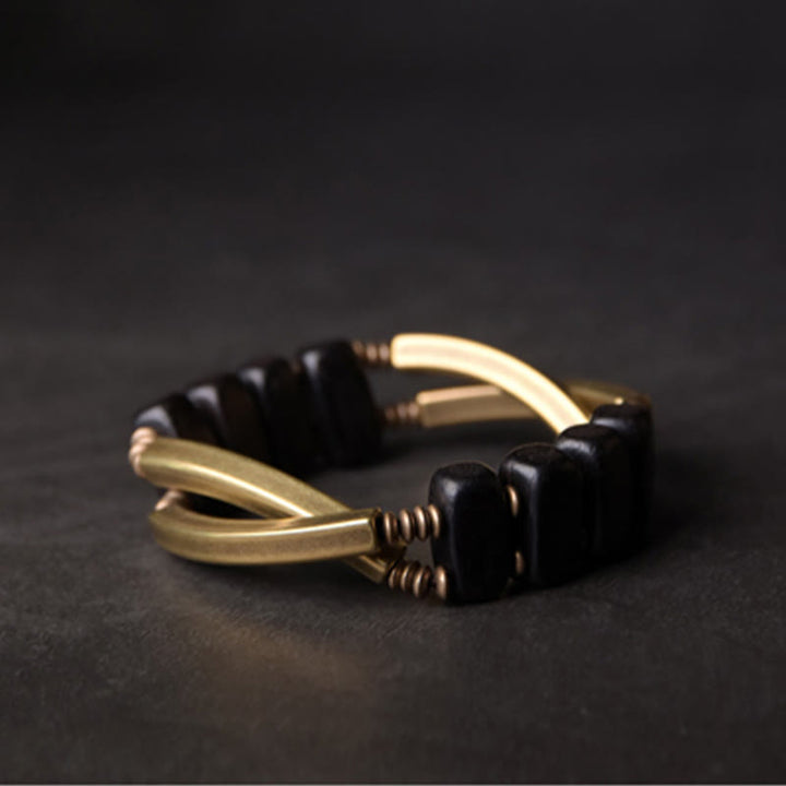 Bracelet double couche en bois d'ébène tibétain, laiton et cuivre, Buddha Stones - image 9