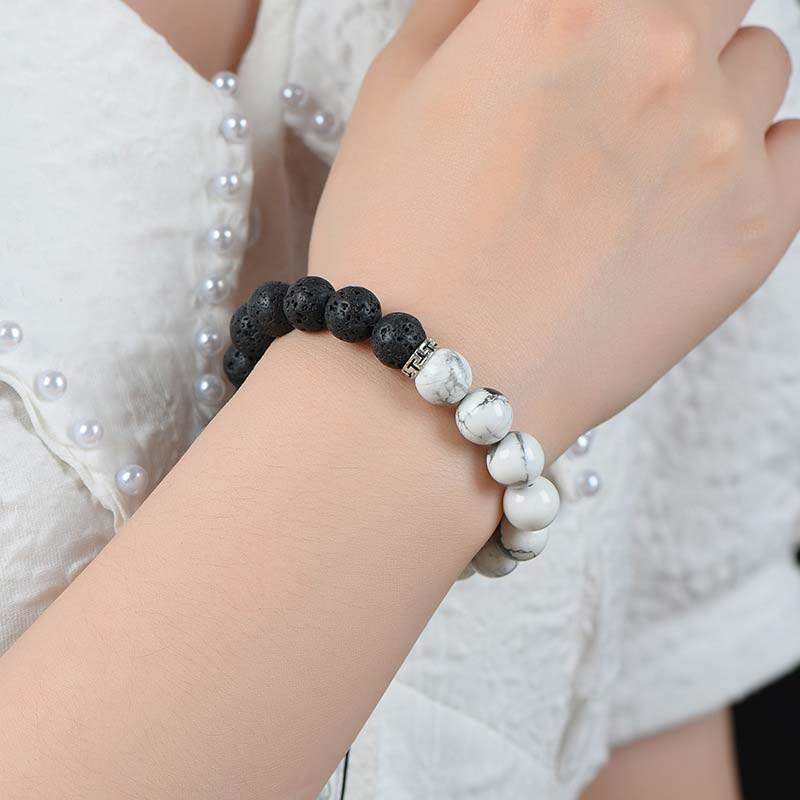 Bracelet de protection en pierre de lave Yin Yang Buddha Stones
