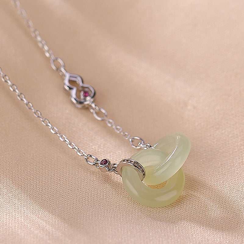 Collier pendentif en argent sterling 925 Buddha Stones et jade rond pour la chance et la prospérité