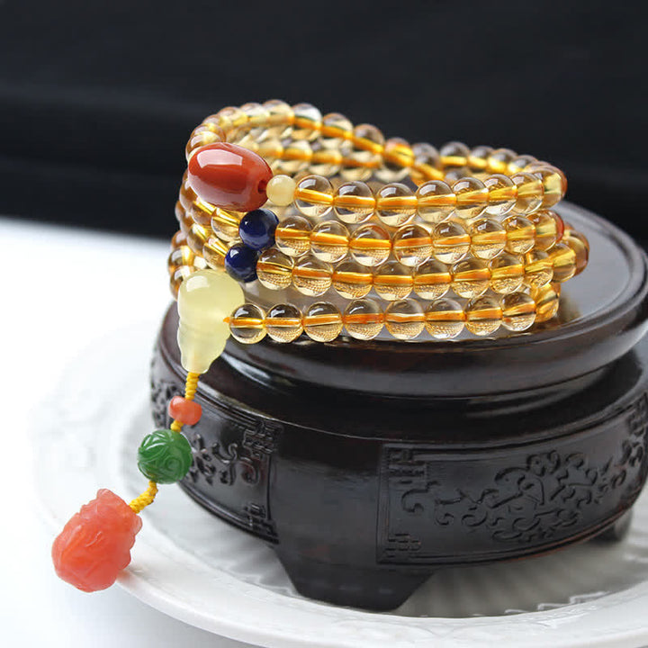 Bracelet à breloques de protection PiXiu en agate rouge avec boucle de paix en ambre et citrine naturelle de 108 perles de Mala - Citrine et agate rouge - image 17