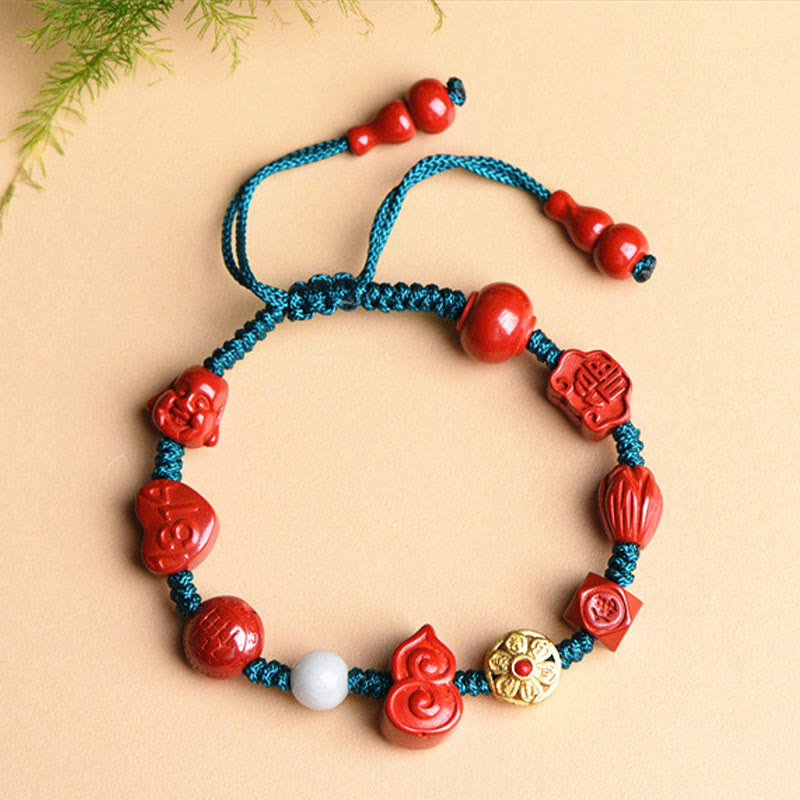 Bracelet en corde avec bénédiction du Bouddha rieur Om Mani Padme Hum en calebasse naturelle