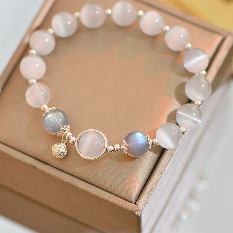 Bracelet de soutien d'amour en argent sterling 925 avec œil de chat et pierre de lune Buddha Stones