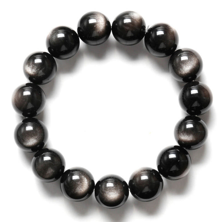 Bracelet de protection apaisant en obsidienne naturelle argentée de Buddha Stones