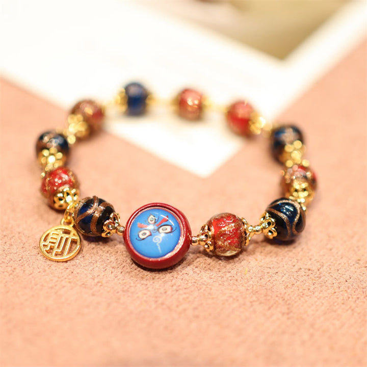Bracelet de perles de fortune Thangka Tibétain en or représentant la famille des cinq dieux de la richesse