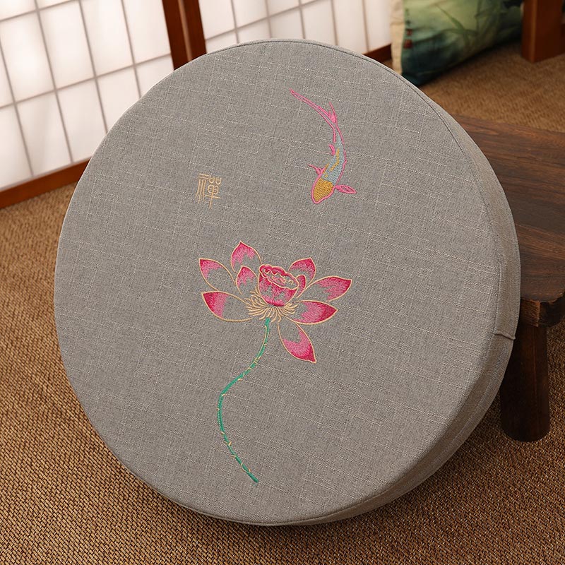 Coussin de siège de méditation en coton et lin avec broderie de Buddha Stones et de lotus - Doux - 40 cm x 10 cm - Gris - image 24