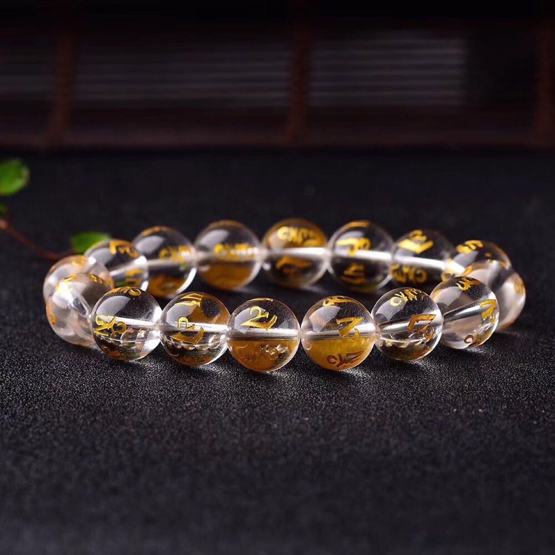 Bracelet de méditation en onyx noir et cristal blanc Buddha Stones du Tibet Om Mani Padme Hum
